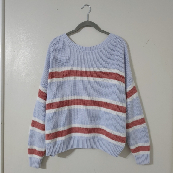 HOLLISTER Preppy Oversized Chunky Knit Striped V-Neck Pullover Sweater, Size L - Picture 10 of 13